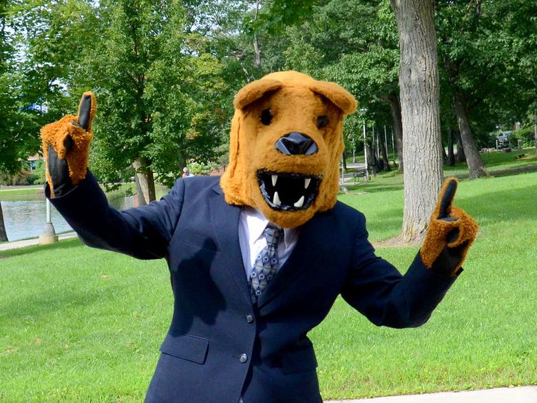 The Nittany Lion in a business suit